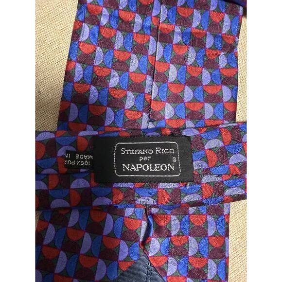 Stefano Ricci per Napoleon Tie Mens One Size Blue Red Geometric Silk Made Italy - Picture 7 of 11